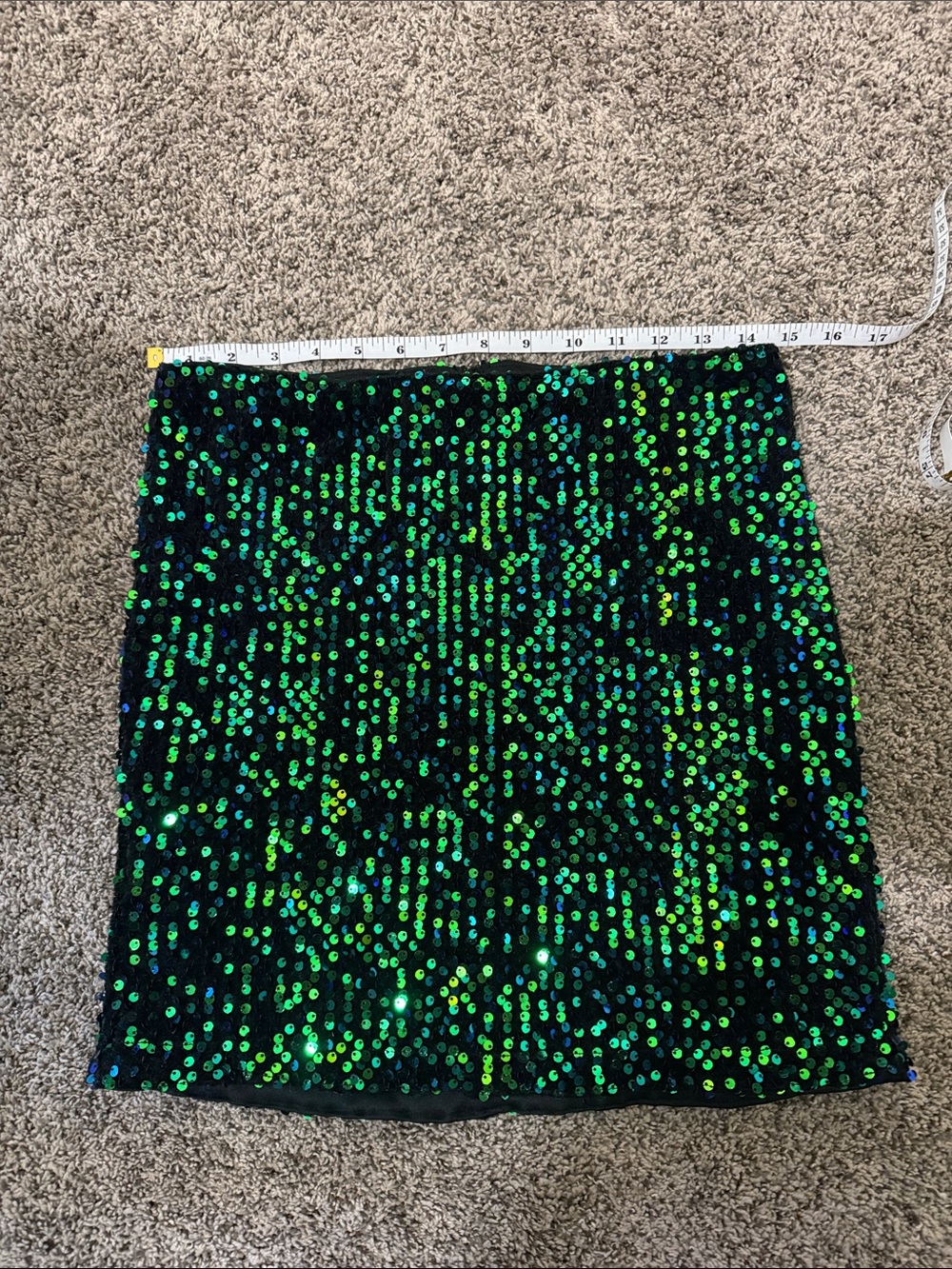 SHEIN Black STRETCHY Mini Skirt with Green/Blue Sequins